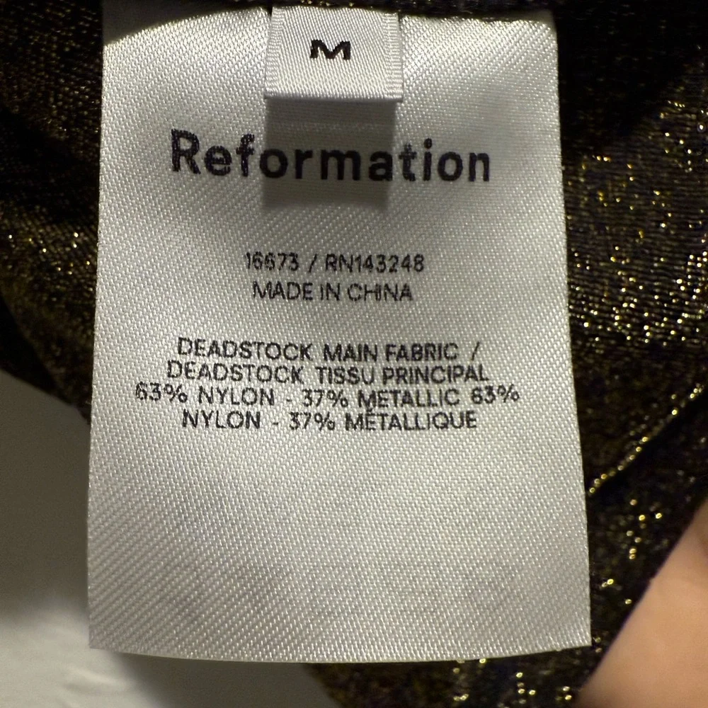 Reformation Black and Gold Tie Front Crop Top